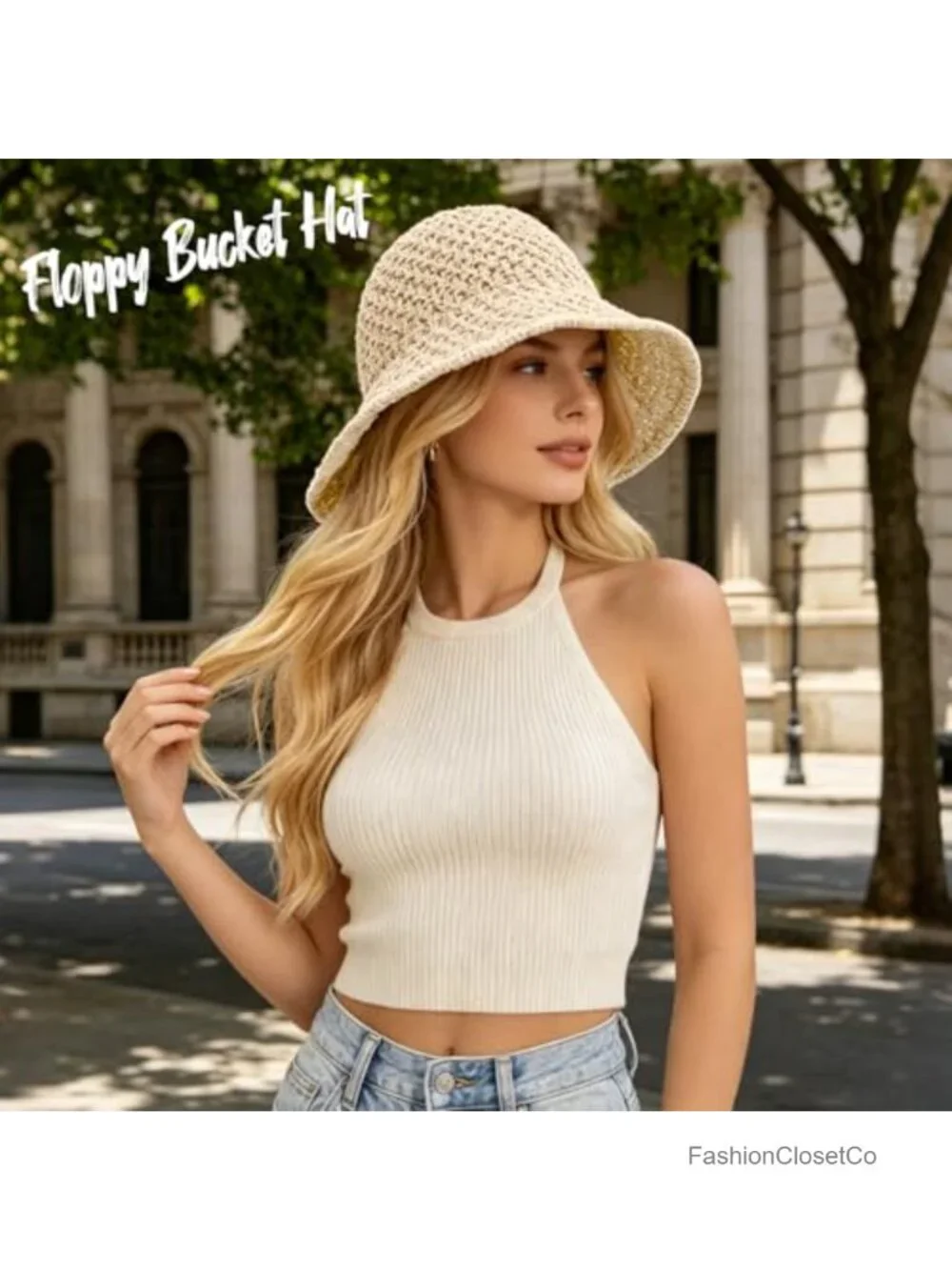 Handcrafted Crochet Straw Sun Hat with Wire Brim UV Protection Packable Beach